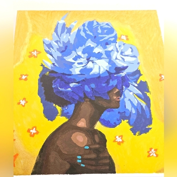 Hand Crafted Handpainted Artwork Blue  Floral Canvas Wall Decor Handmade Flowers - Picture 12 of 17